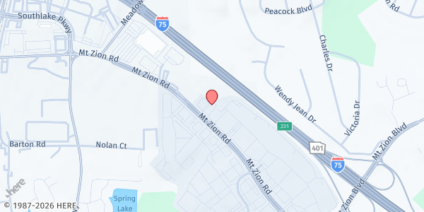 Map showing Heart Filled Helping Hands Inc. at 1854 Mount Zion Rd, Morrow, GA