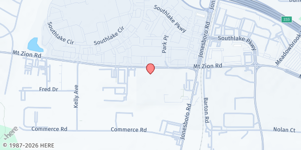 Map showing JenCare Senior Medical Center (Mt. Zion Rd.) at 1331 Mount Zion Road, Morrow, GA