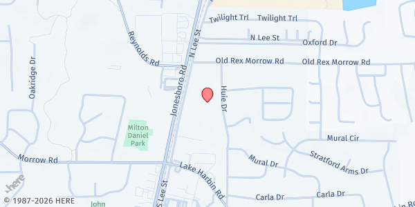 Map showing Morrow Presbyterian Church at 6171 Huie Drive, Morrow, GA