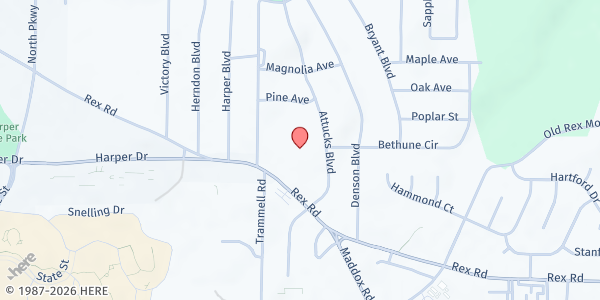 Map showing Travelers Rest Baptist Church at 2112 Rex Road, Morrow, GA