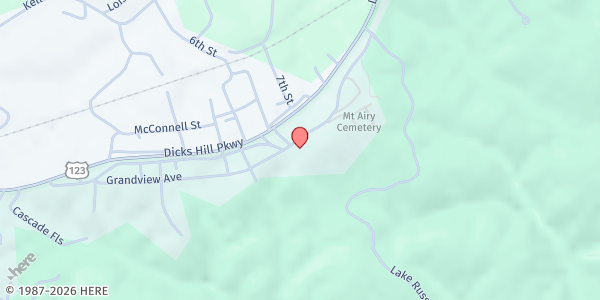 Map showing Mount Airy Baptist Church at 832 Grandview Ave, Mount Airy, GA