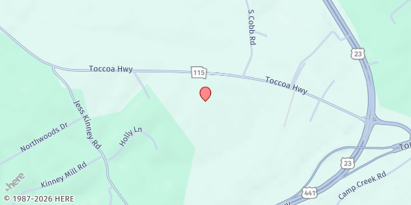 Map showing Glade Creek Baptist Church at 884 Toccoa Hwy., Mt Airy, GA