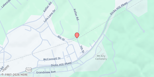 Map showing Glade Creek Baptist Church at 884 Tocca Hwy, Mt Airy, GA