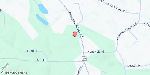 Map showing The River Community Assembly of God at 5043 Thompson Bridge Rd., Murrayville, GA