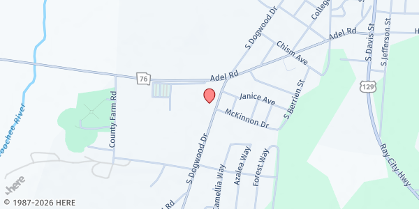 Map showing Hope Baptist Church at 1011 S. Dogwood Dr., Nashville, GA