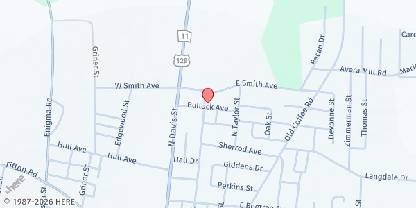 Map showing Nashville Church of The Nazarene at 302 Bullock Avenue, Nashville, GA