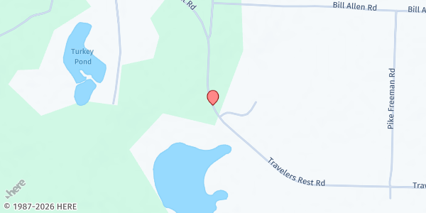 Map showing Baker County Assembly of God at 3836 Travelers Rest Road, Newton, GA