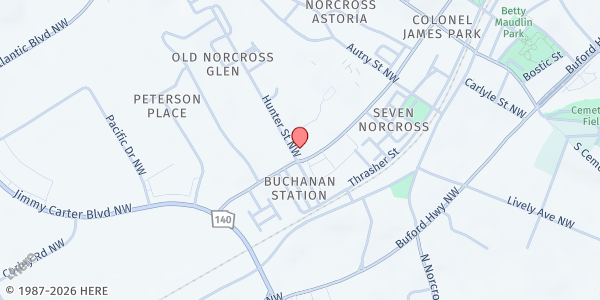 Map showing Hopewell Missionary Baptist Church at 182 Hunter St, Norcross, GA