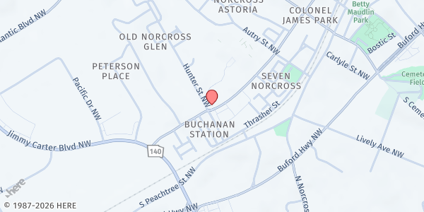 Map showing Hopewell Missionary Baptist Church at 182 Hunter St. NW, Norcross, GA