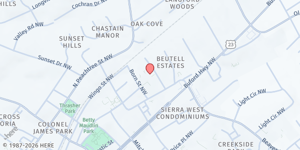 Map showing Norcross Elementary School at 150 Hunt Street, Norcross, GA