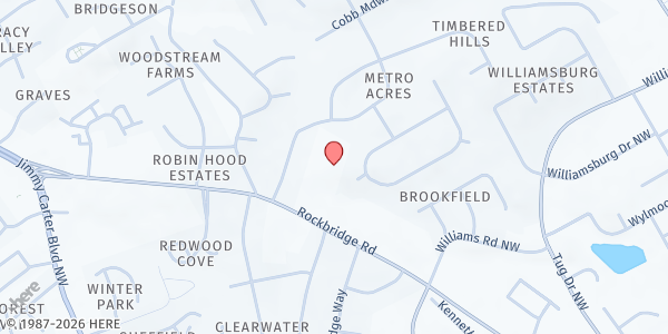 Map showing Rock Bridge Baptist at 1012 Rockbridge Road Northwest, Norcross, GA