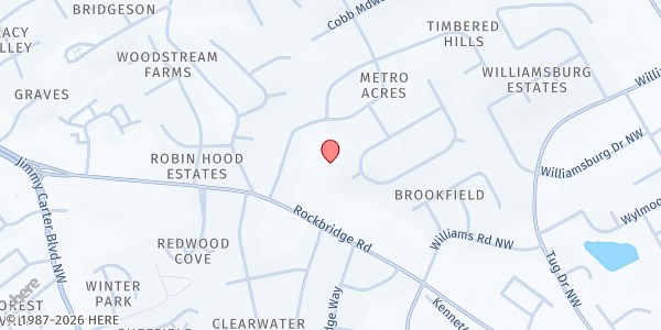 Map showing There's Hope for the Hungry Inc. - Norcross - Rock Bridge Baptist at 1012 Rockbridge Road Northwest, Norcross, GA