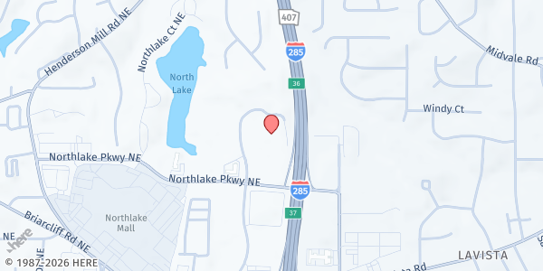 Map showing International rescue Committee - Northlake at 2305 Parklake Drive Northeast, Northlake, GA