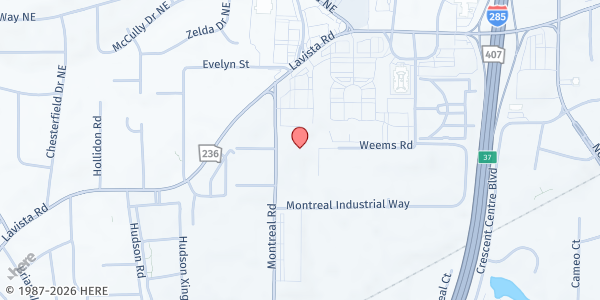Map showing Omega Support Services Center at 2001 Montreal Road, Northlake, GA