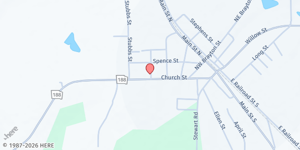 Map showing The Bridge Church of God at 1005 Bullock Street, Ochlocknee, GA