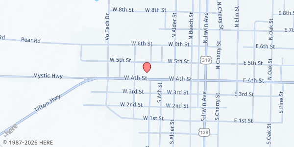 Map showing Irwin County Senior Citizens Center at 415 W. 4th St., Ocilla, GA