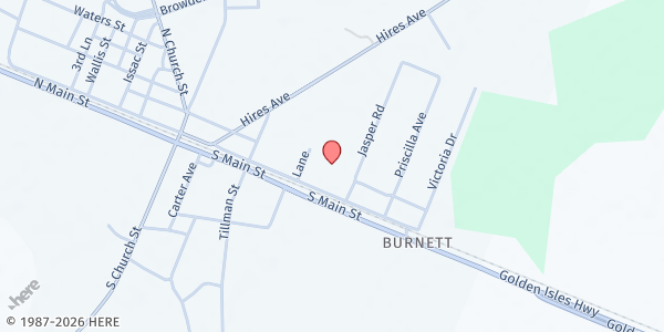 Map showing Odum Church of God at 608 S. Main St., Odum, GA