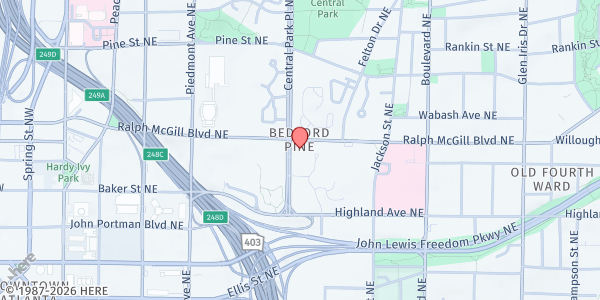 Map showing Foundation of Miracles - My Wellness Pantry at 315 Ralph McGill Boulevard Northeast, Old Fourth Ward, GA