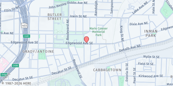 Map showing Our Lady of Lourdes at 25 Boulevard Northeast, Old Fourth Ward, GA
