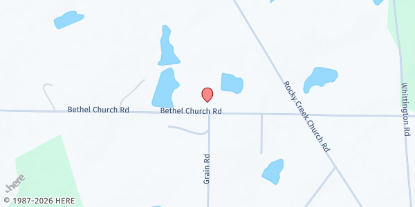 Map showing Bethel Baptist Church at 1347 Bethel Church Road, Omega, GA