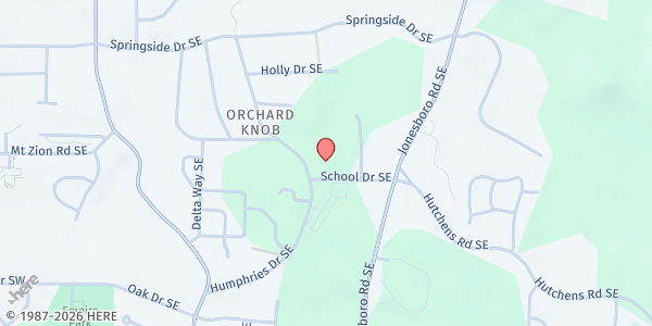 Map showing Eagle's Nest Ministry and Community Church at 442 School Drive Southeast, Orchard Knob, GA