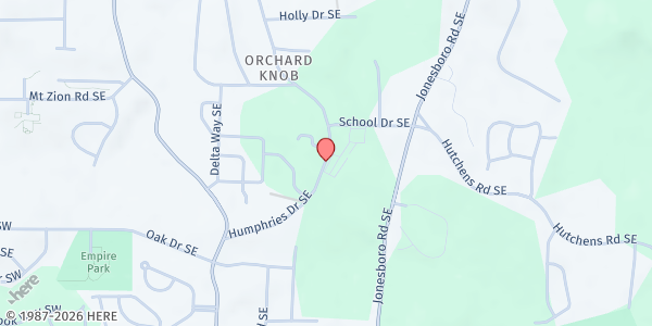 Map showing International Christian Fellowship at 442 School Drive Southeast, Orchard Knob, GA