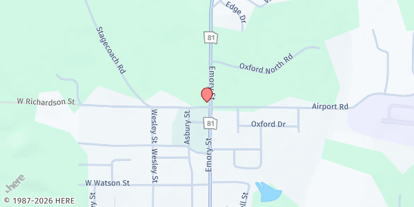 Map showing Mount Zion First Baptist Church at 100 W. Richardson St., Oxford, GA