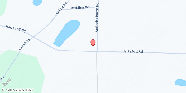 Map showing Antioch Baptist Church at 1873 Harts Mill Road, Pavo, GA