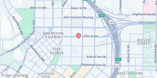 Map showing SafeHouse Outreach - Peachtree Center at 89 Ellis Street Northeast, Peachtree Center, GA