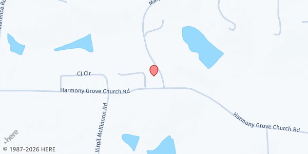 Map showing New Harmony Grove Baptist Church at 1482 Mary Batten Rd., Pearson, GA