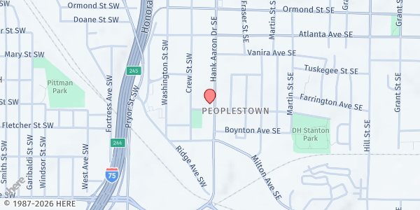 Map showing Emmaus House at 1017 Hank Aaron Drive Southwest, Peoplestown, GA