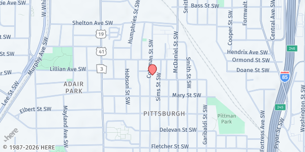 Map showing Pittsburgh Kingdom Doors Baptist Church Inc. at 884 Coleman Street Southwest, Pittsburgh, GA