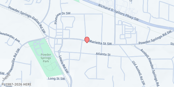 Map showing Powder Springs First UMC at 4329 Marietta St., Powder Springs, GA