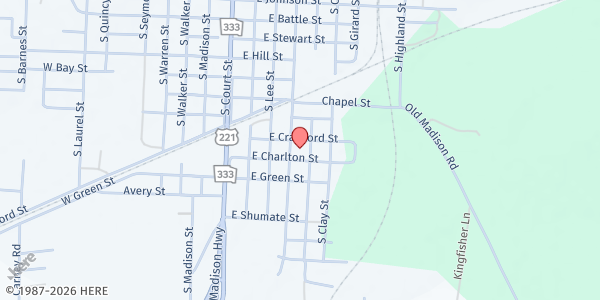 Map showing Beulah Missionary Baptist Church at 1008 S. Washington St., Quitman, GA