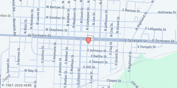 Map showing Calvary Christian Center of South Georgia at 108 S. Culpepper St., Quitman, GA
