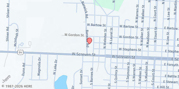 Map showing Church of the Perfecting Saints at 205 Barwick Road, Quitman, GA