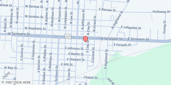 Map showing Quitman UMC at 501 East Screven Street, Quitman, GA