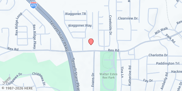 Map showing Now Faith Apostolic Church at 3406 Rex Rd., Rex, GA