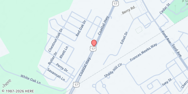 Map showing Restoration Worship Center at 7446 US Highway 17S, Richmond Hill, GA