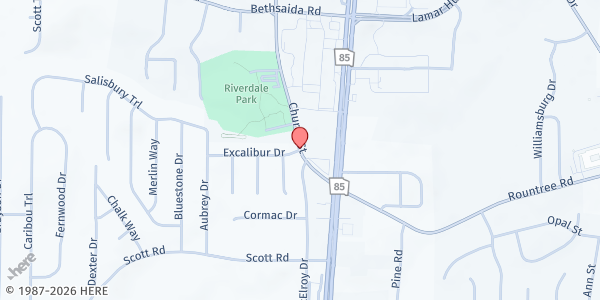 Map showing Riverdale Community Garden at 9110 Church Street, Riverdale, GA