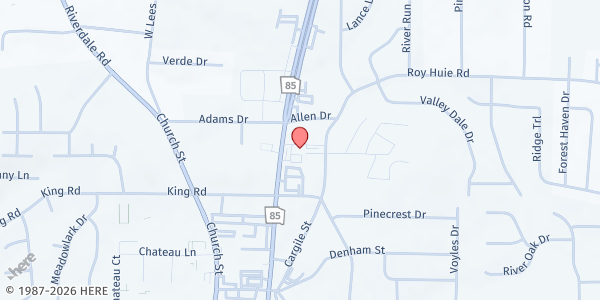 Map showing VIC Hope House Food Pantry at 6398 Highway 85 Suite A, Riverdale, GA