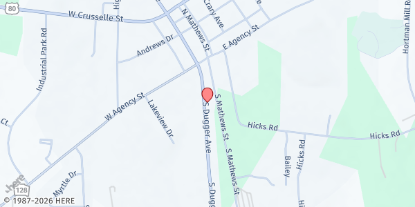 Map showing Chester Community Food Bank at 131 S. Dugger Ave., Roberta, GA