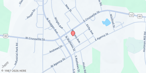 Map showing Crawford Senior Center at 281 McCrary Ave., Roberta, GA
