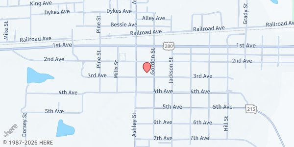 Map showing First Baptist Church of Rochelle at 701 Gordon St., Rochelle, GA
