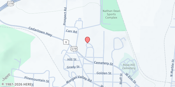 Map showing American Legion - Rockmart at 1 Veteran's Circle, Rockmart, GA