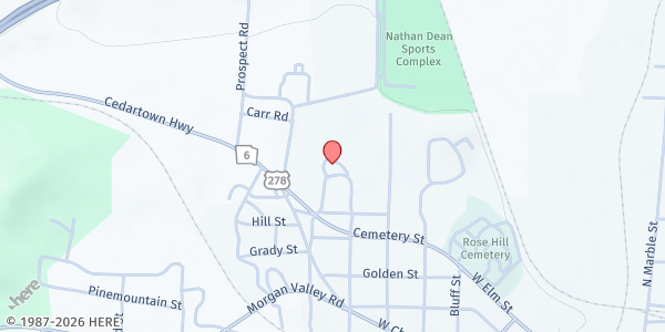 Map showing Holy Manna Ministries at American Legion at 1 Veterans Cir., Rockmart, GA