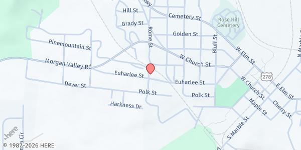 Map showing Zion Hill First Baptist Church at 828 M.L.K. Jr St., Rockmart, GA