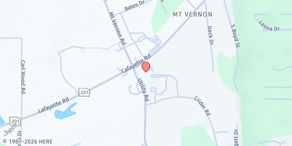 Map showing Mount Vernon UMC at 597 LaFayette Rd., Rocky Face, GA