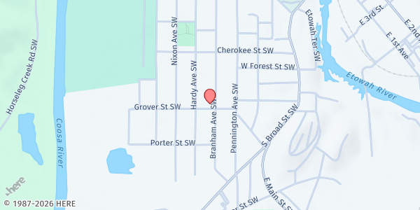 Map showing Lovejoy Baptist Church at 436 Branham Ave SW, Rome, GA