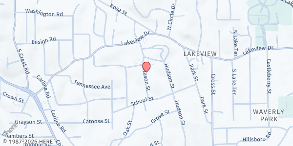 Map showing Hope House Ministries of FBC Lakeview at 140 Nason St., Rossville, GA